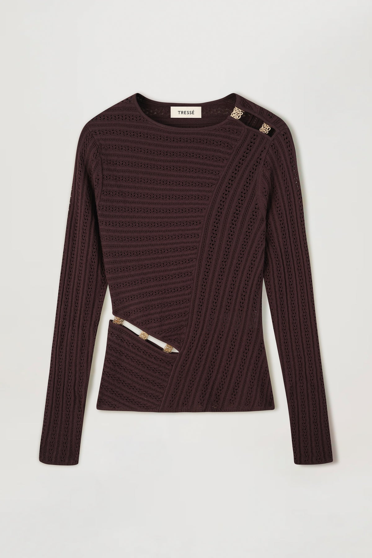 Knit top with asymmetrical cutouts