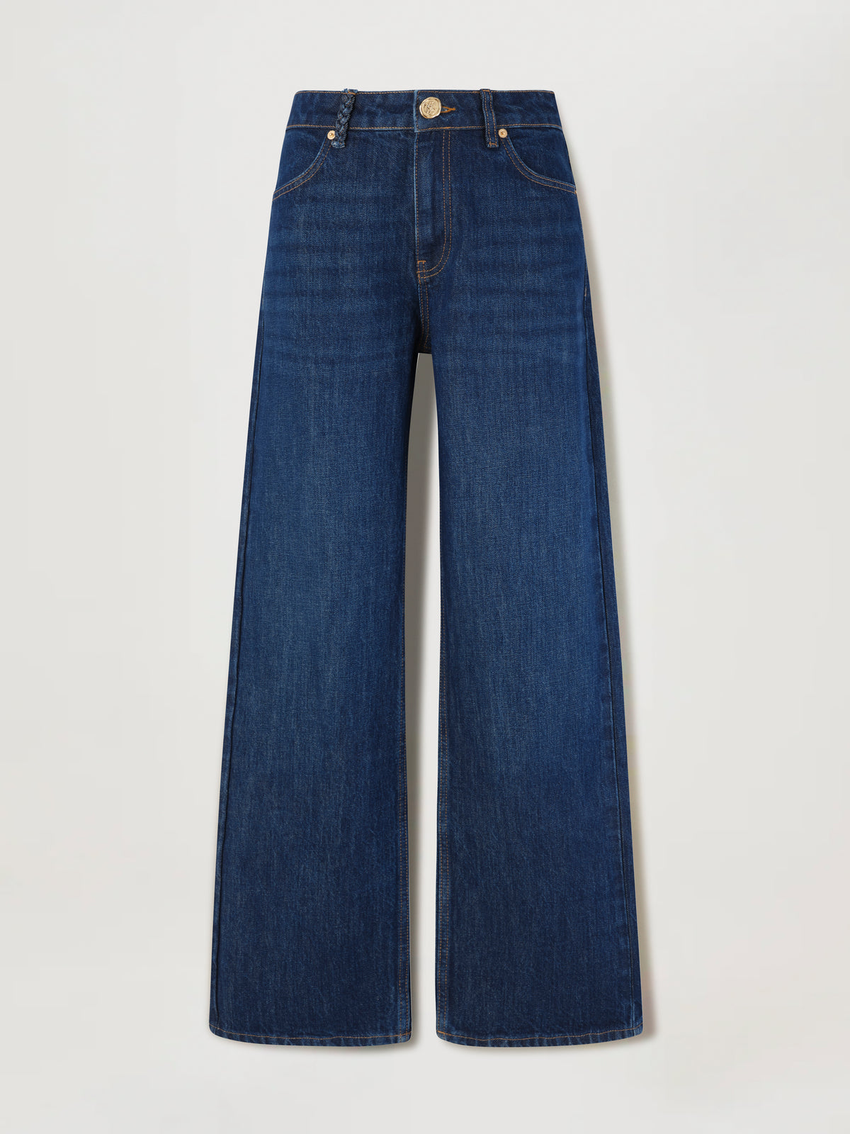 Raw denim jeans with flap waistband