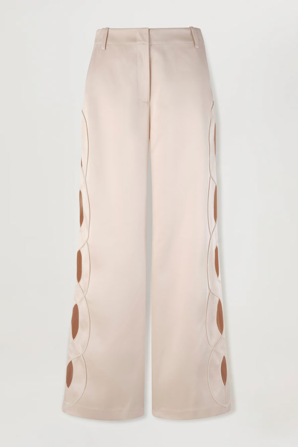 Satin pants with a braided opening