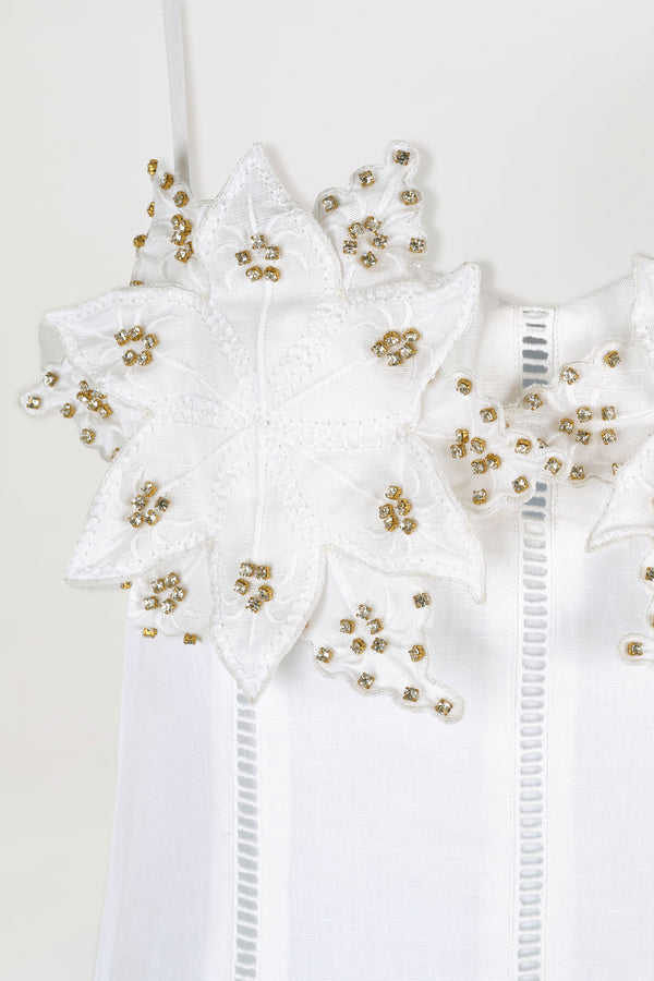 Long dress with a floral-embellished bodice