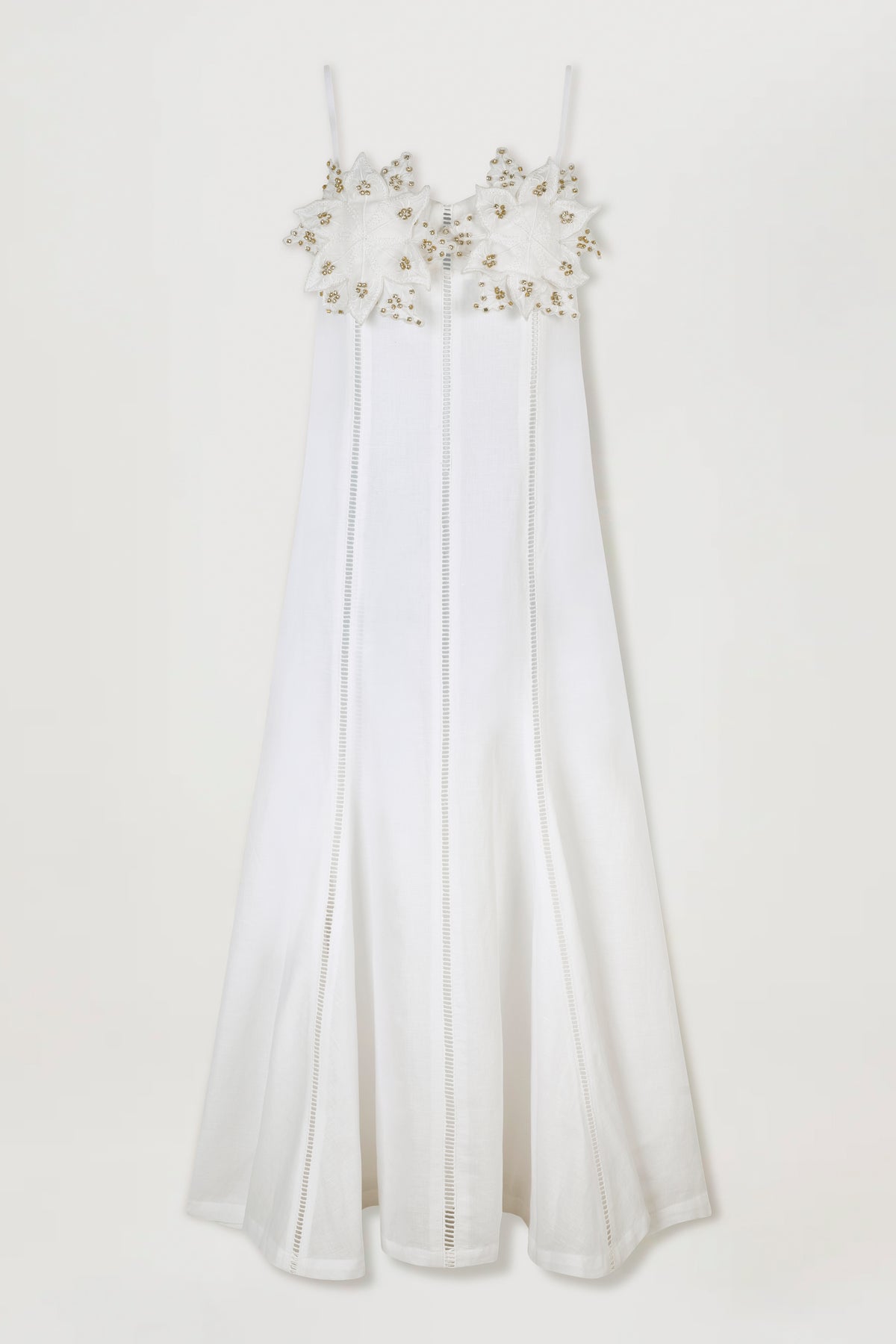 Langes Kleid mit blumenverziertem Oberteil