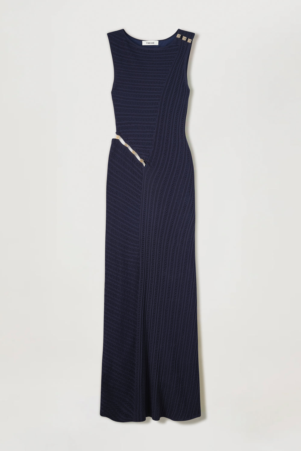 Long knit dress with gold jewelry accents