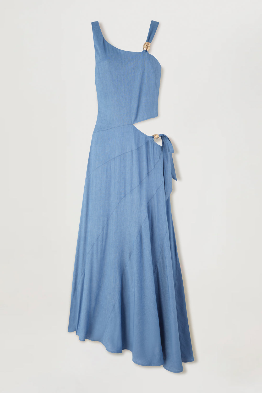 Asymmetrical dress with a slit at the waist