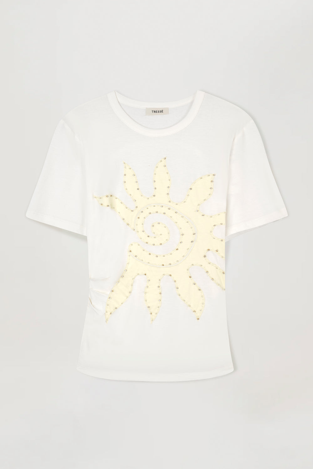 Fitted T-shirt with embroidered rhinestones