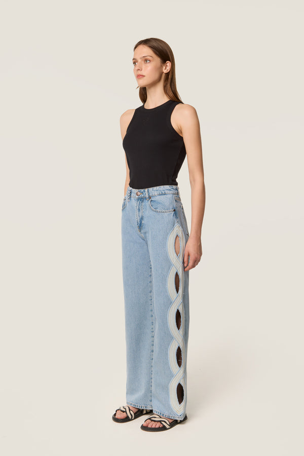 Light denim with braid opening
