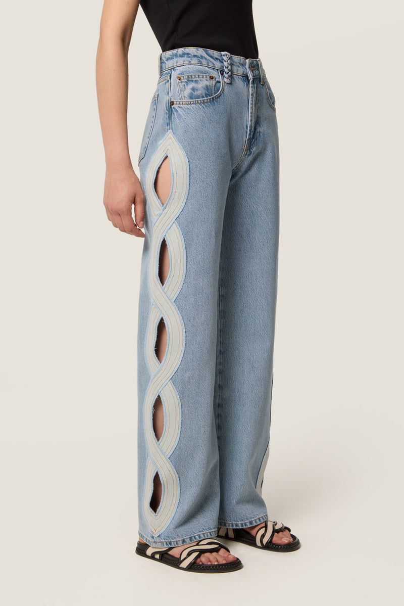 Light denim with braid opening