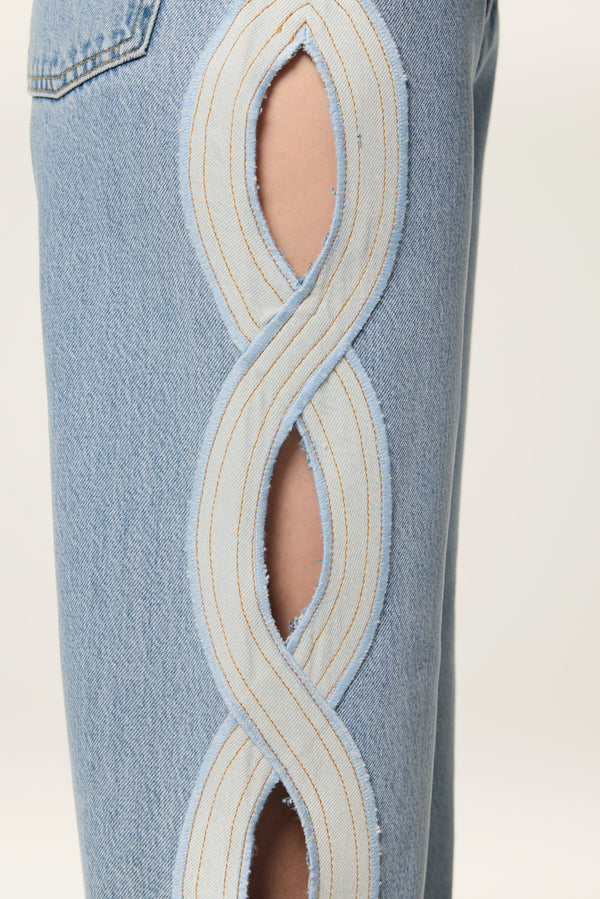 Light denim with braid opening