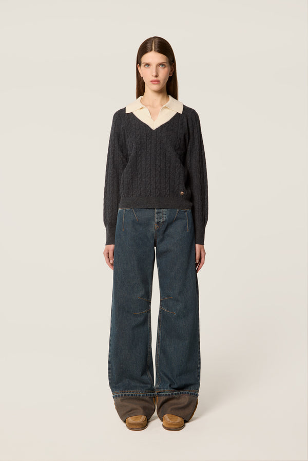 Two-tone cable-knit sweater
