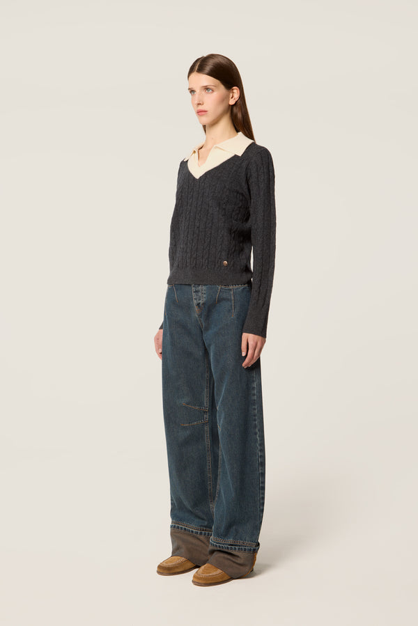 Two-tone cable-knit sweater