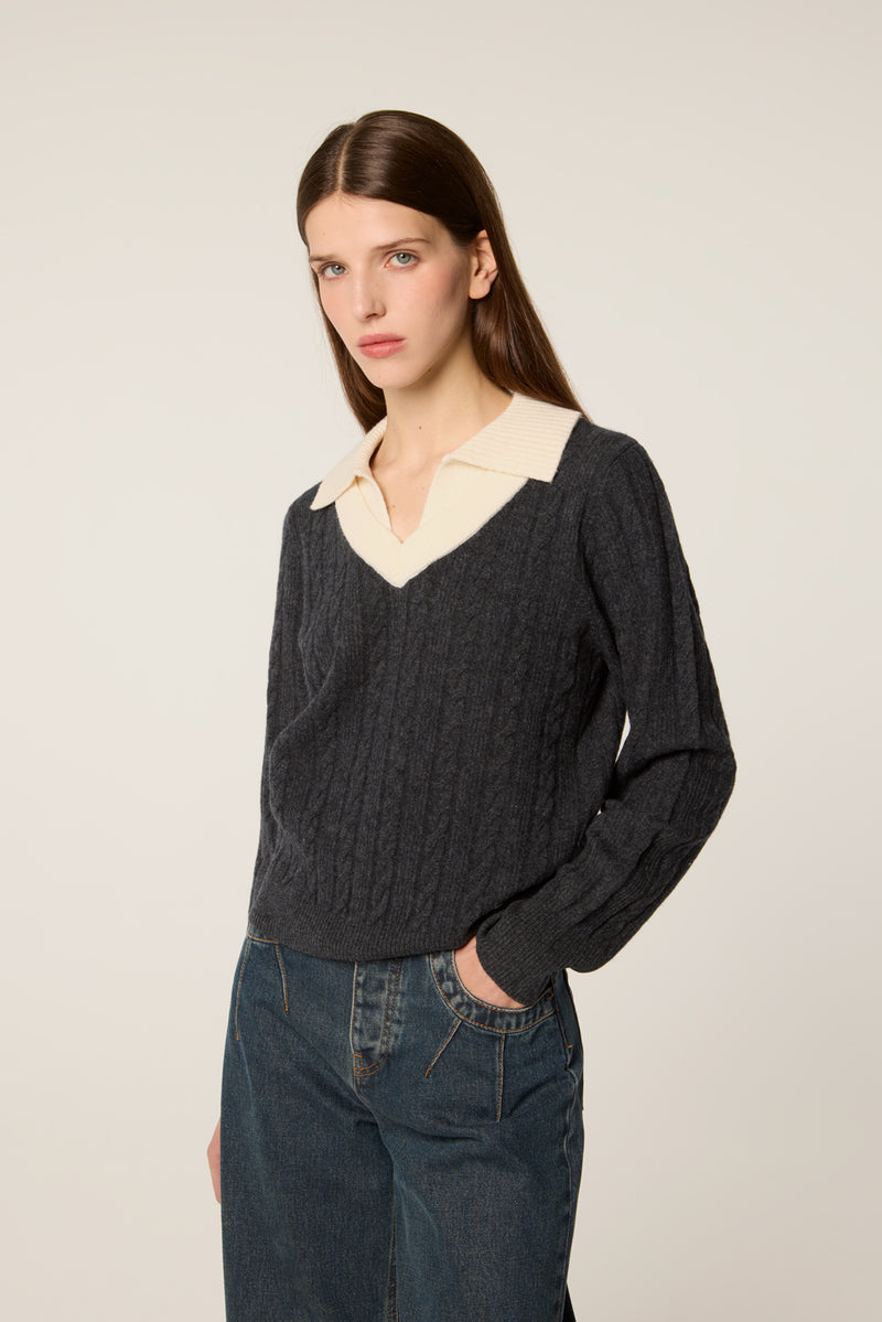 Two-tone cable-knit sweater