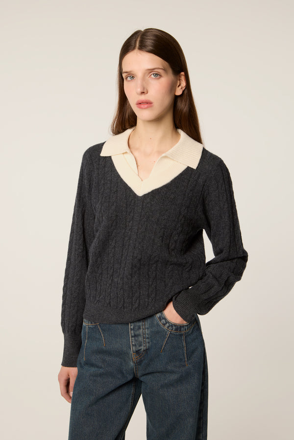 Two-tone cable-knit sweater