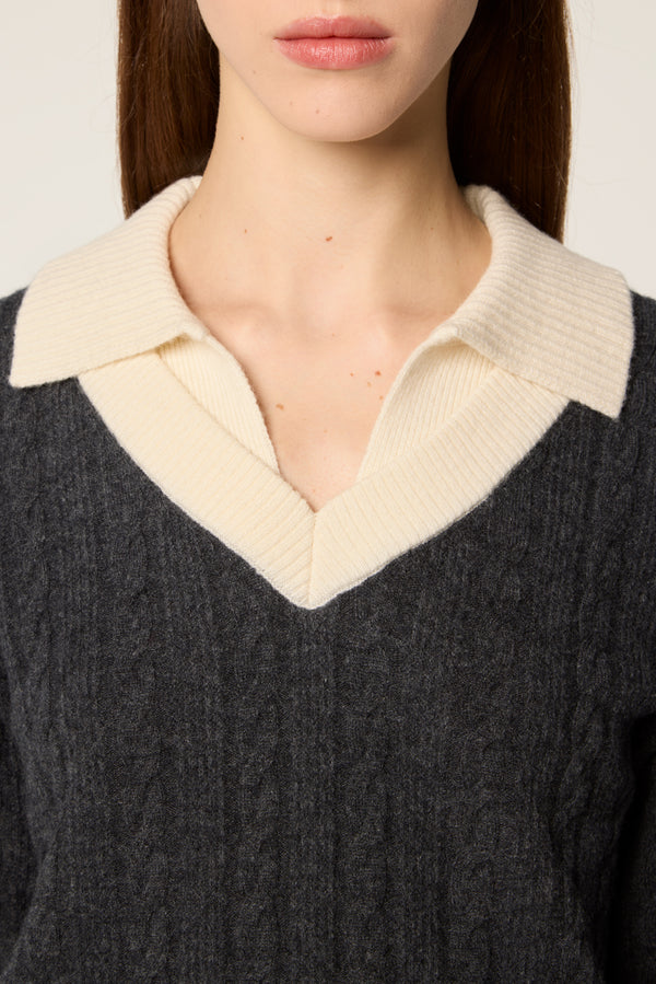 Two-tone cable-knit sweater