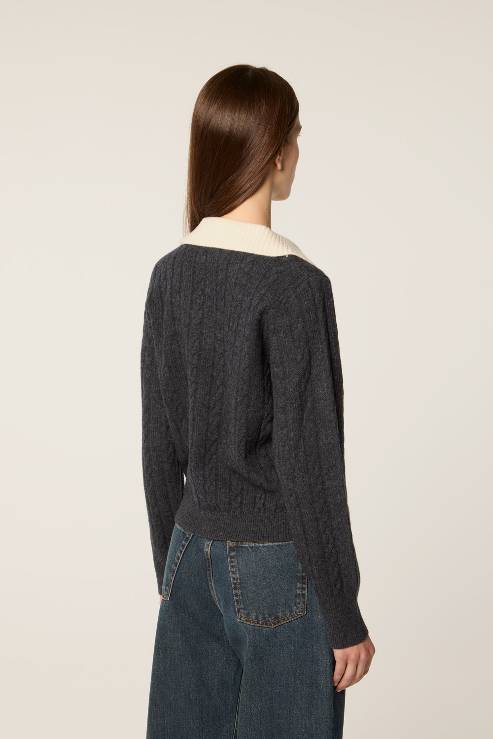 Two-tone cable-knit sweater