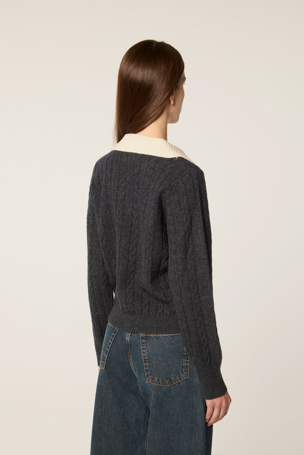 Two-tone cable-knit sweater