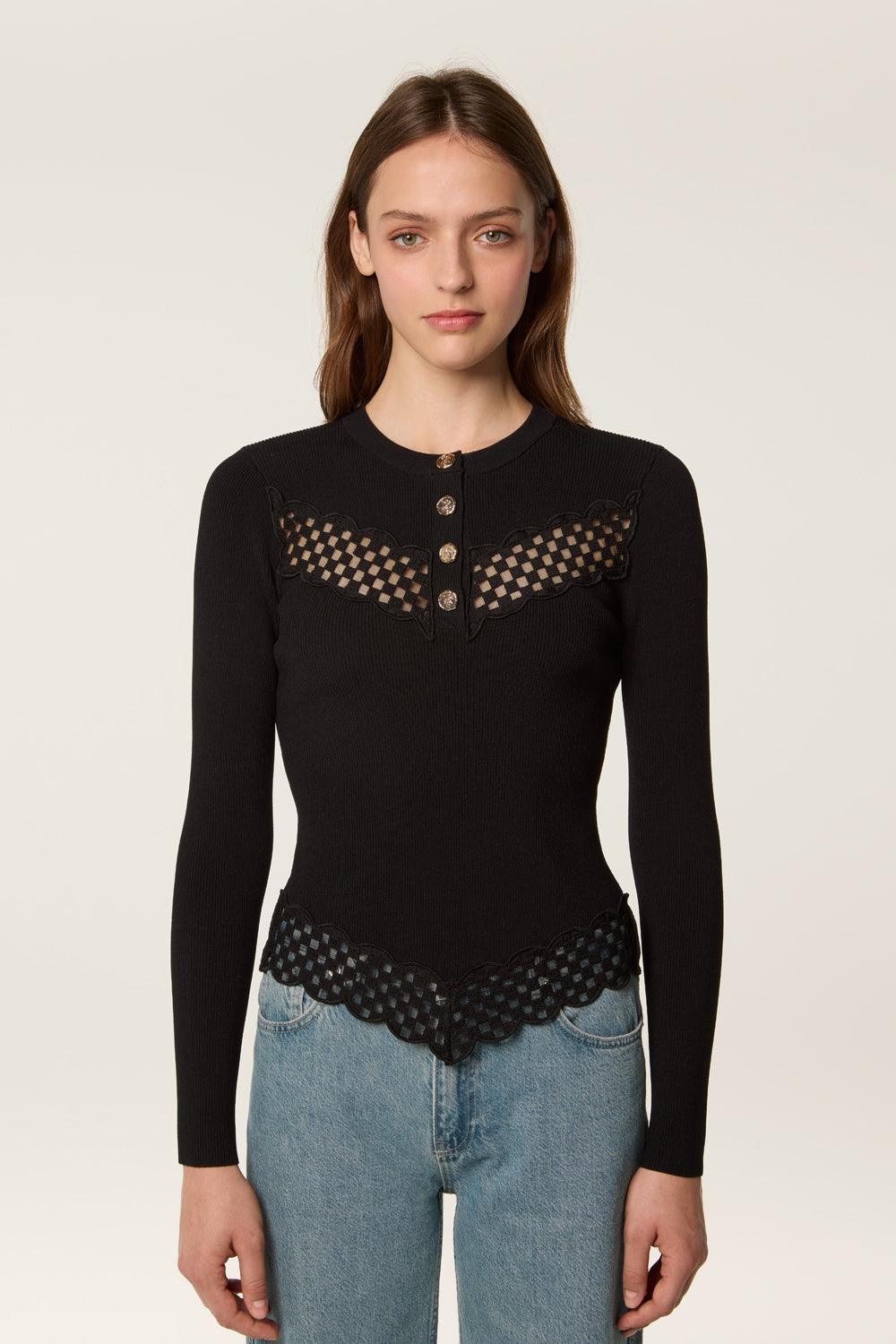 Checkered ribbon sweater