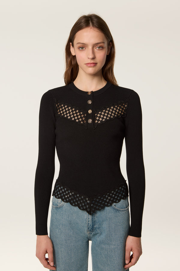 Checkered ribbon sweater