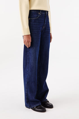 Raw denim jeans with flap waistband