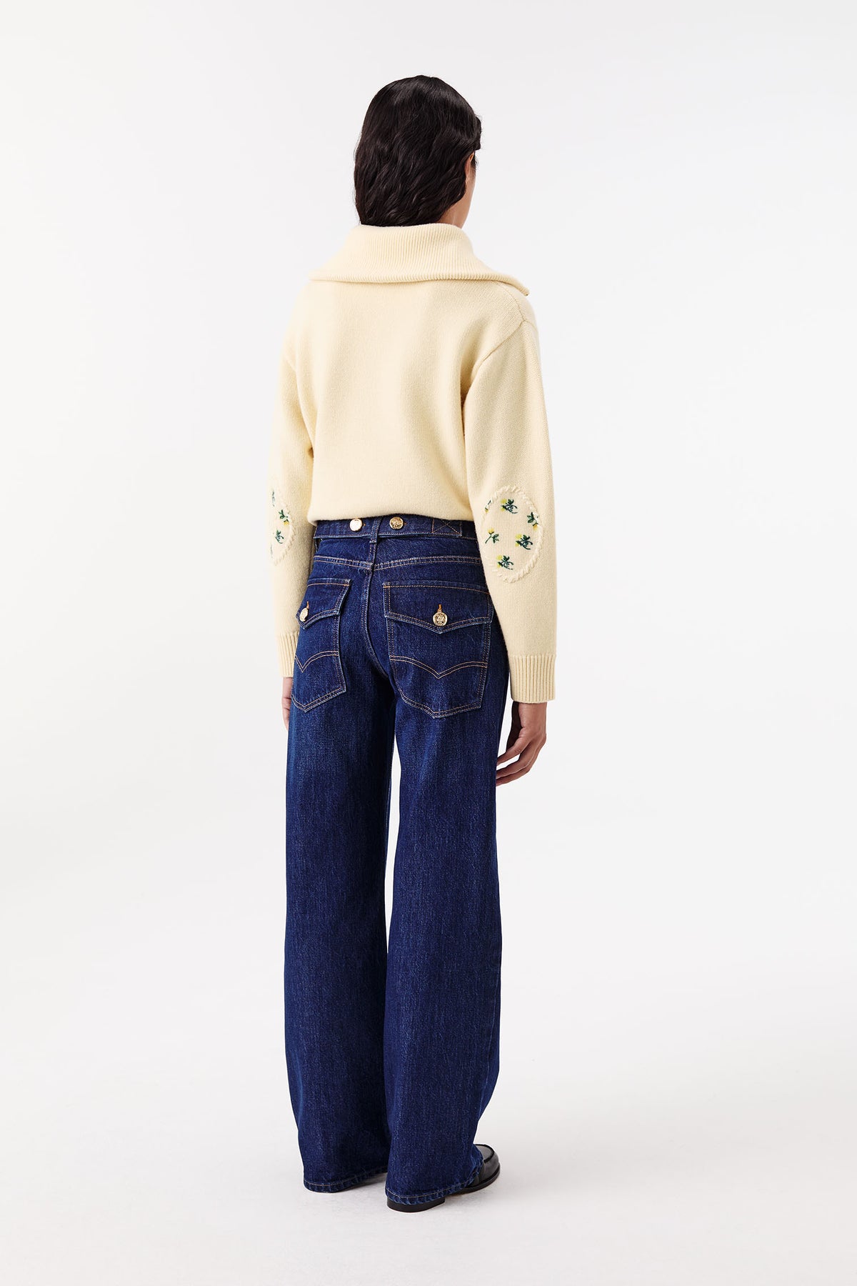 Raw denim jeans with flap waistband
