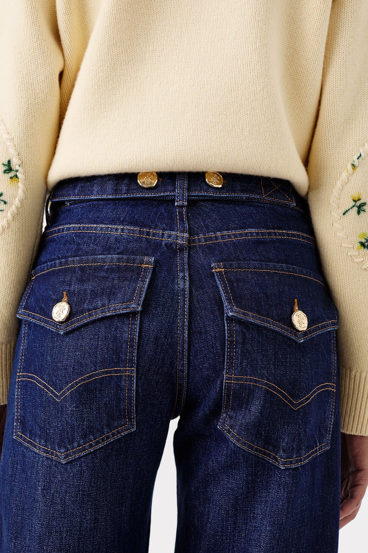 Raw denim jeans with flap waistband