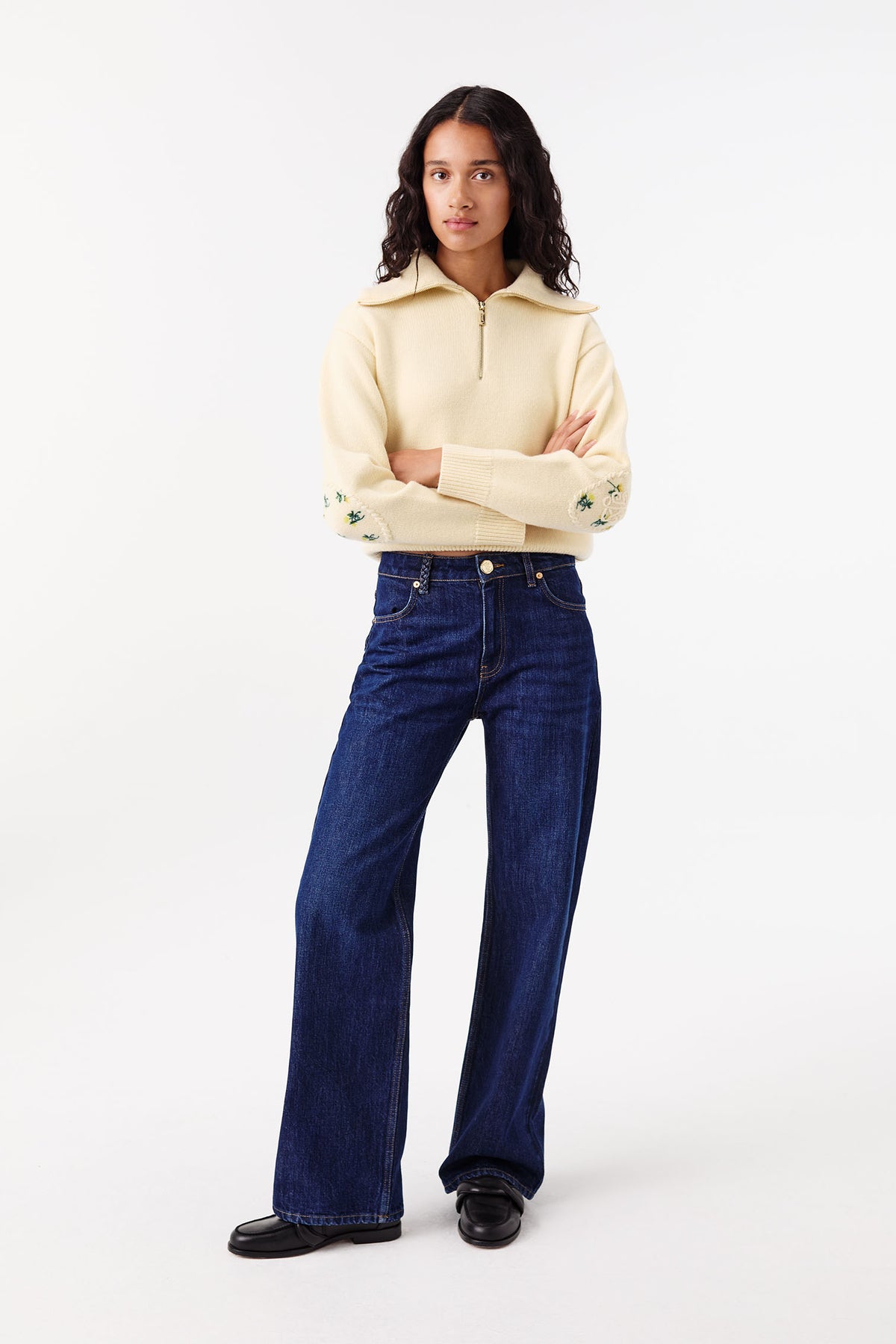 Raw denim jeans with flap waistband