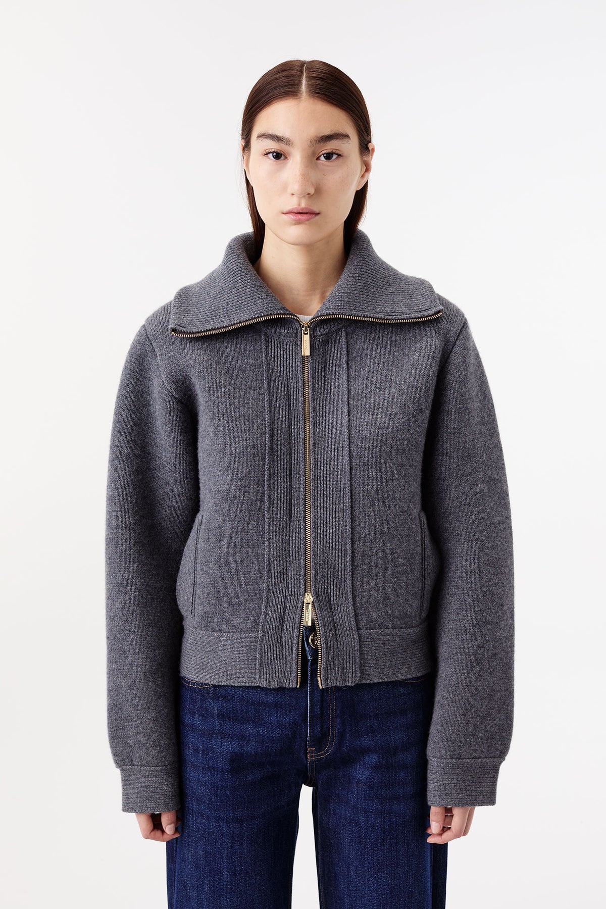 Cardigan with gold zip fastening