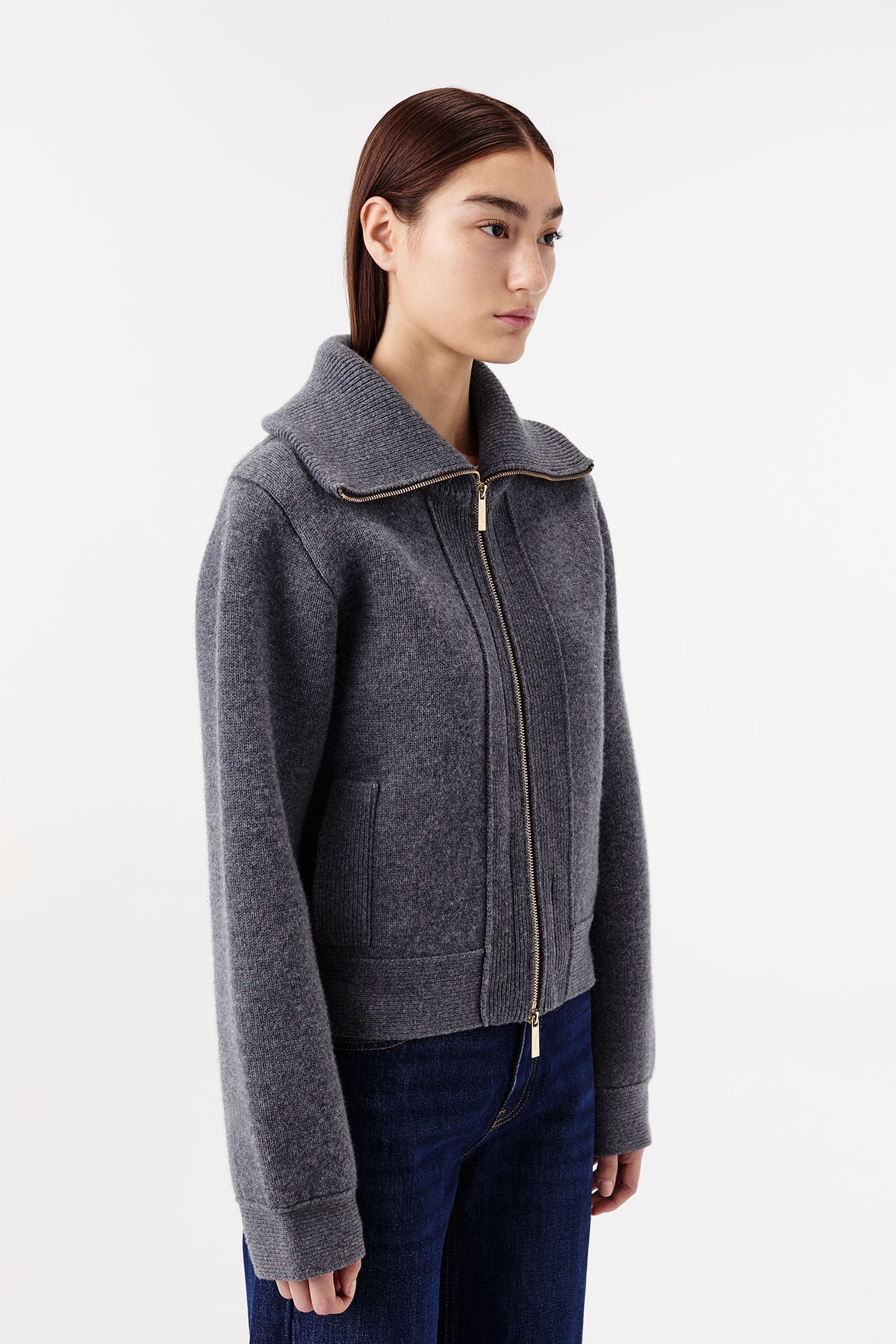 Cardigan with gold zip fastening