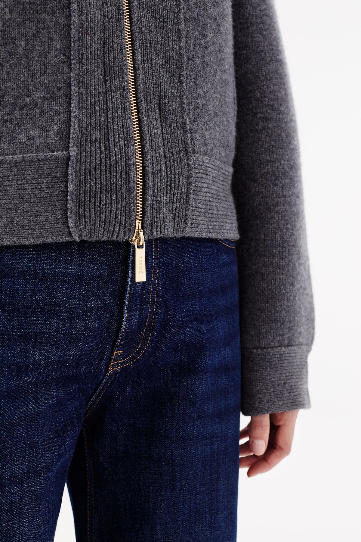 Cardigan with gold zip fastening
