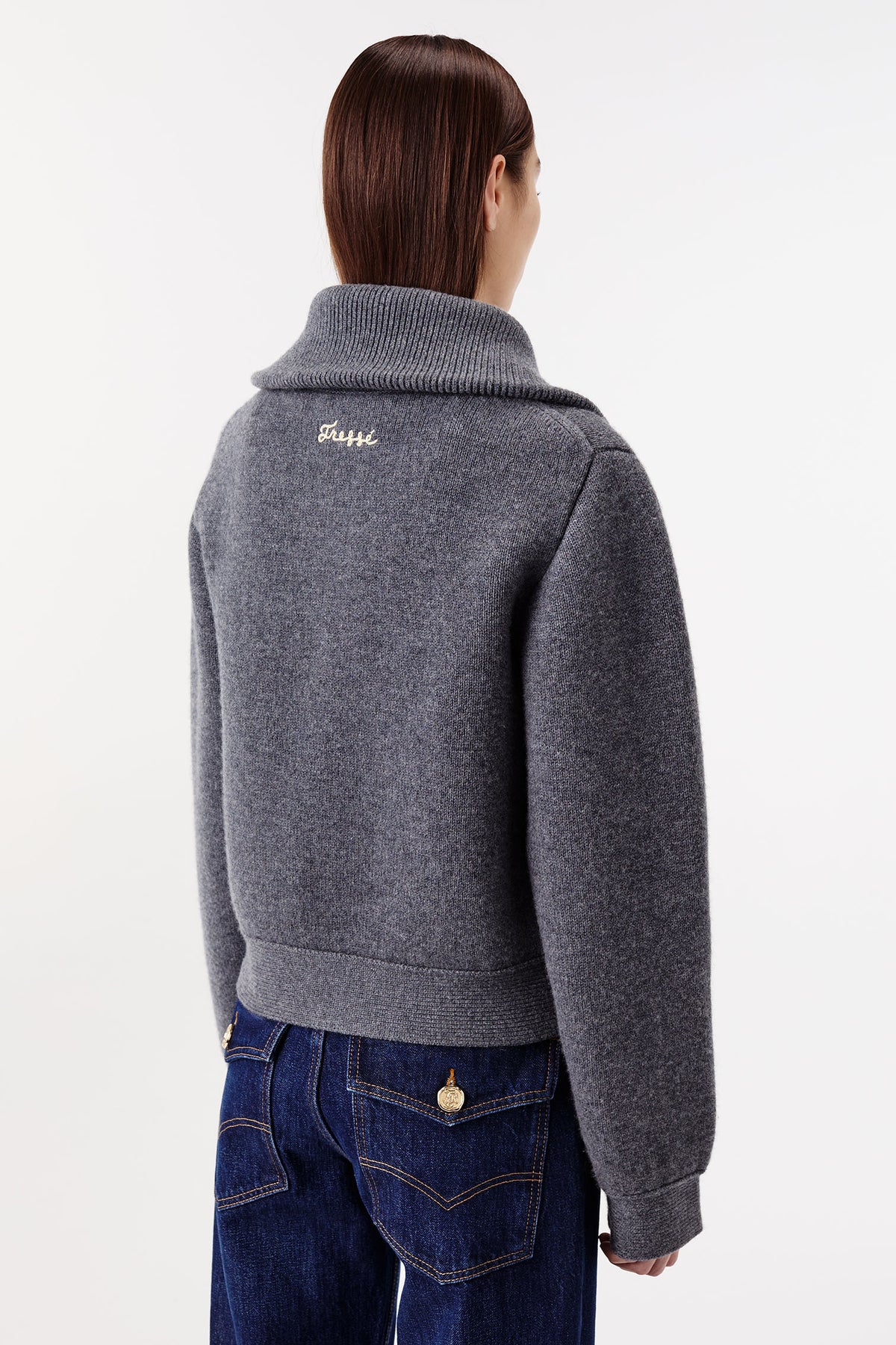 Cardigan with gold zip fastening