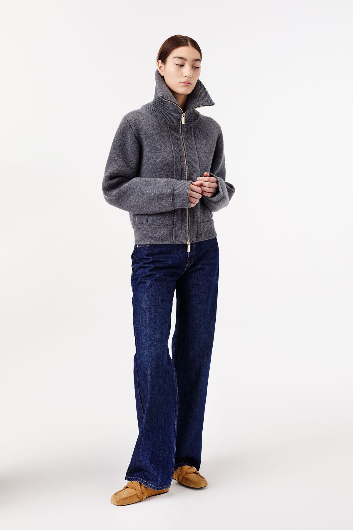 Cardigan with gold zip fastening