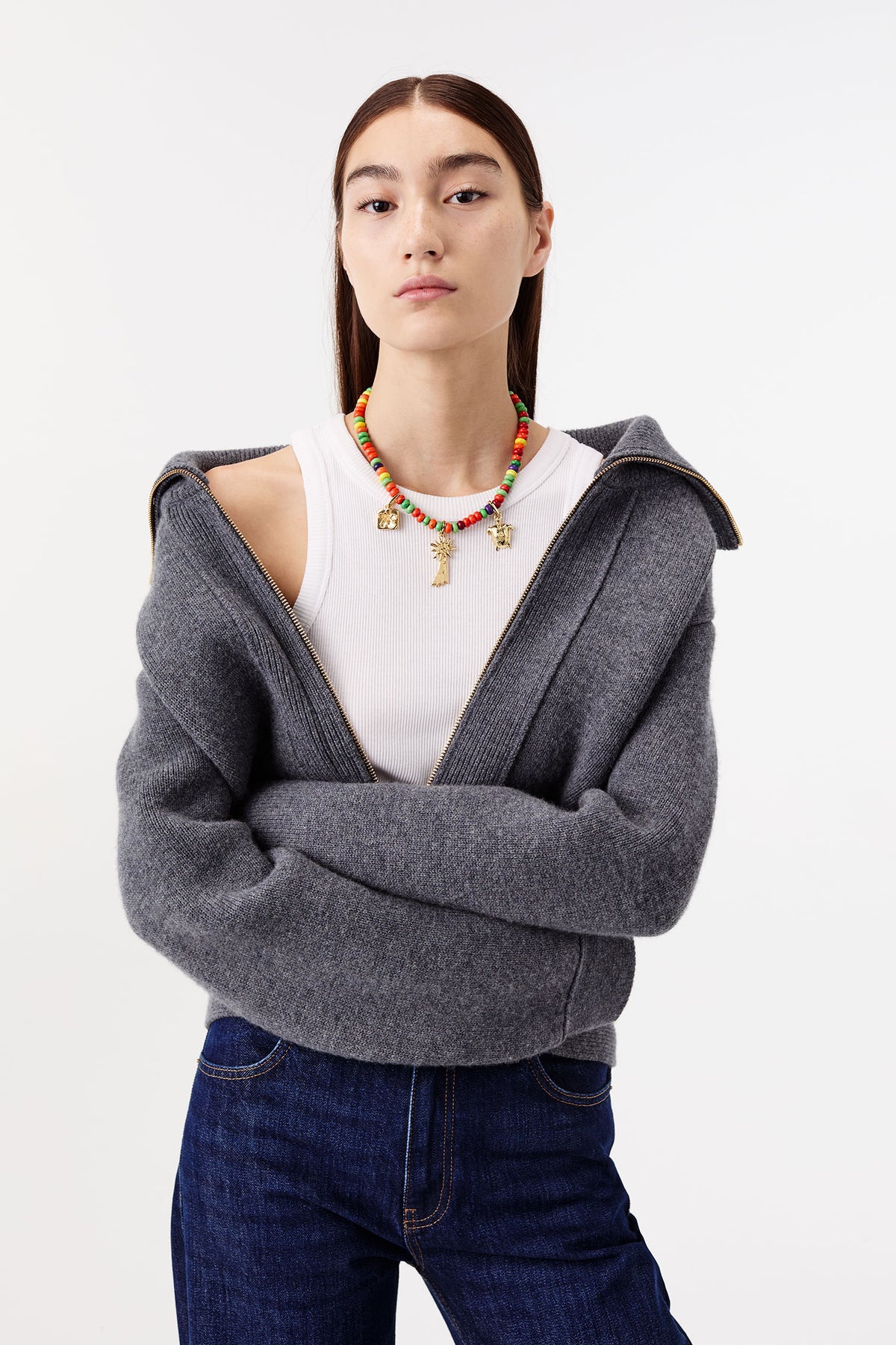 Cardigan with gold zip fastening