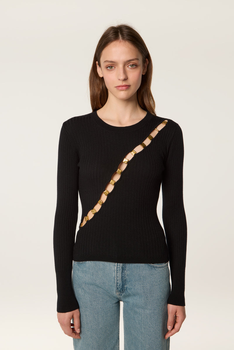 Diagonal opening sweater