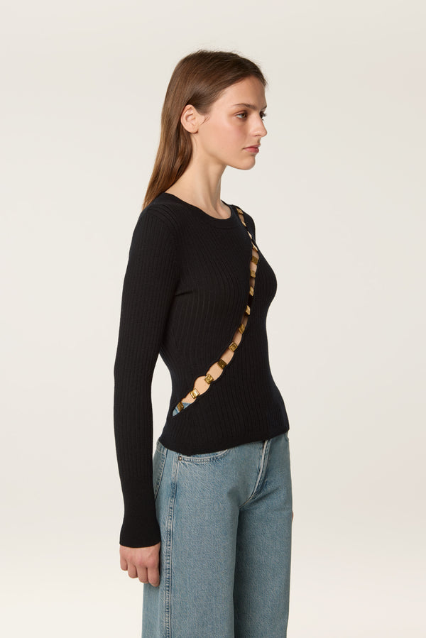 Diagonal opening sweater