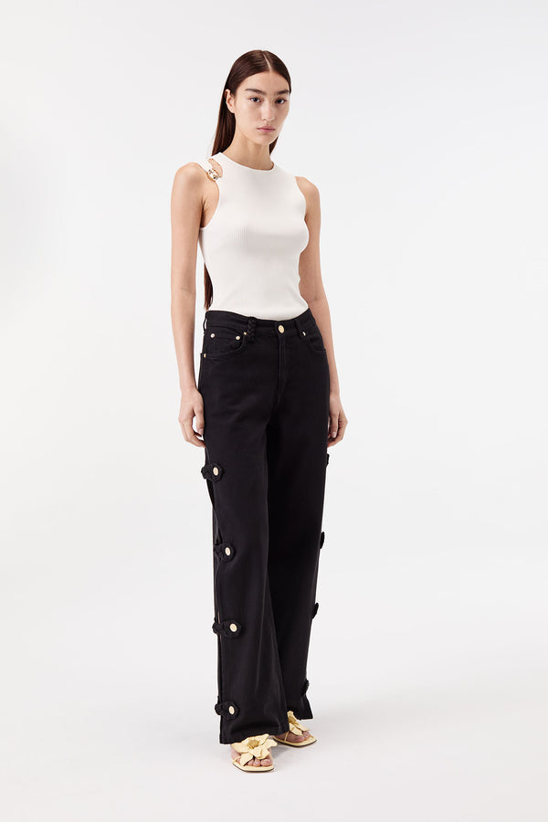 Gold-Toned Jewelry-Embellished Knit Top