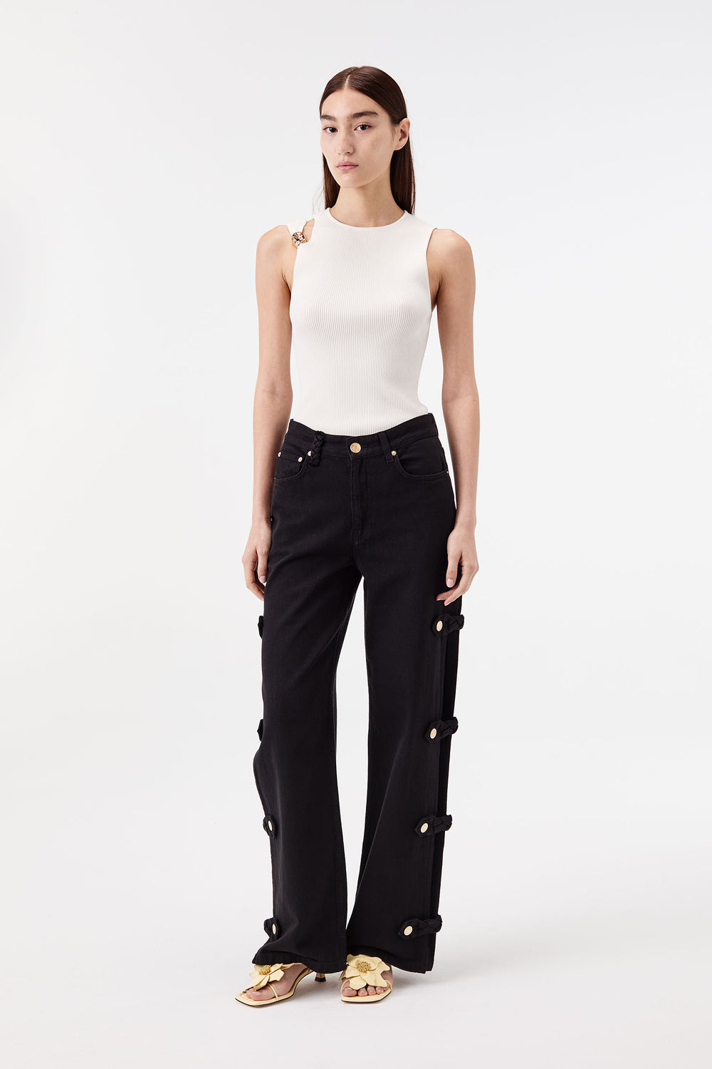 Gold-Toned Jewelry-Embellished Knit Top