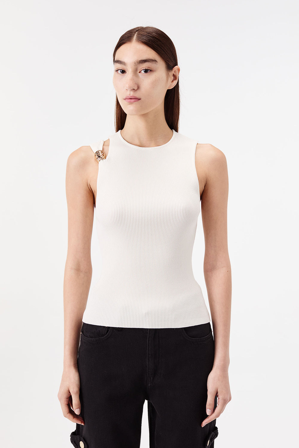 Gold-Toned Jewelry-Embellished Knit Top