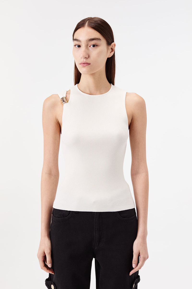 Gold-Toned Jewelry-Embellished Knit Top