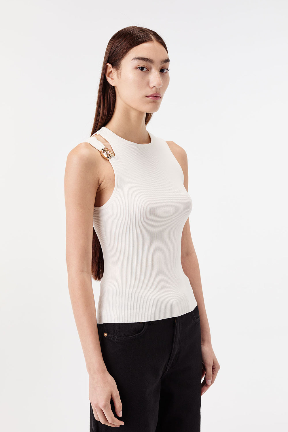 Gold-Toned Jewelry-Embellished Knit Top