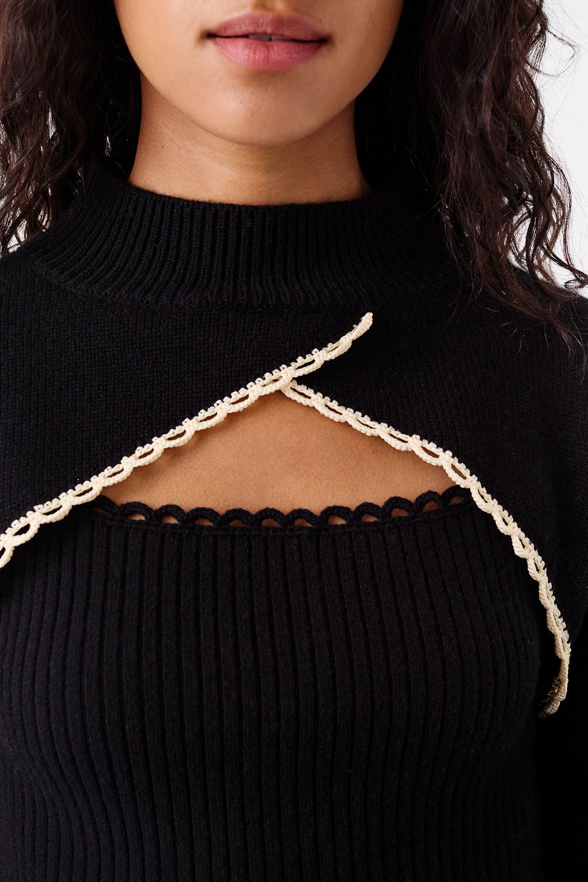 Black twin set with crochet trims
