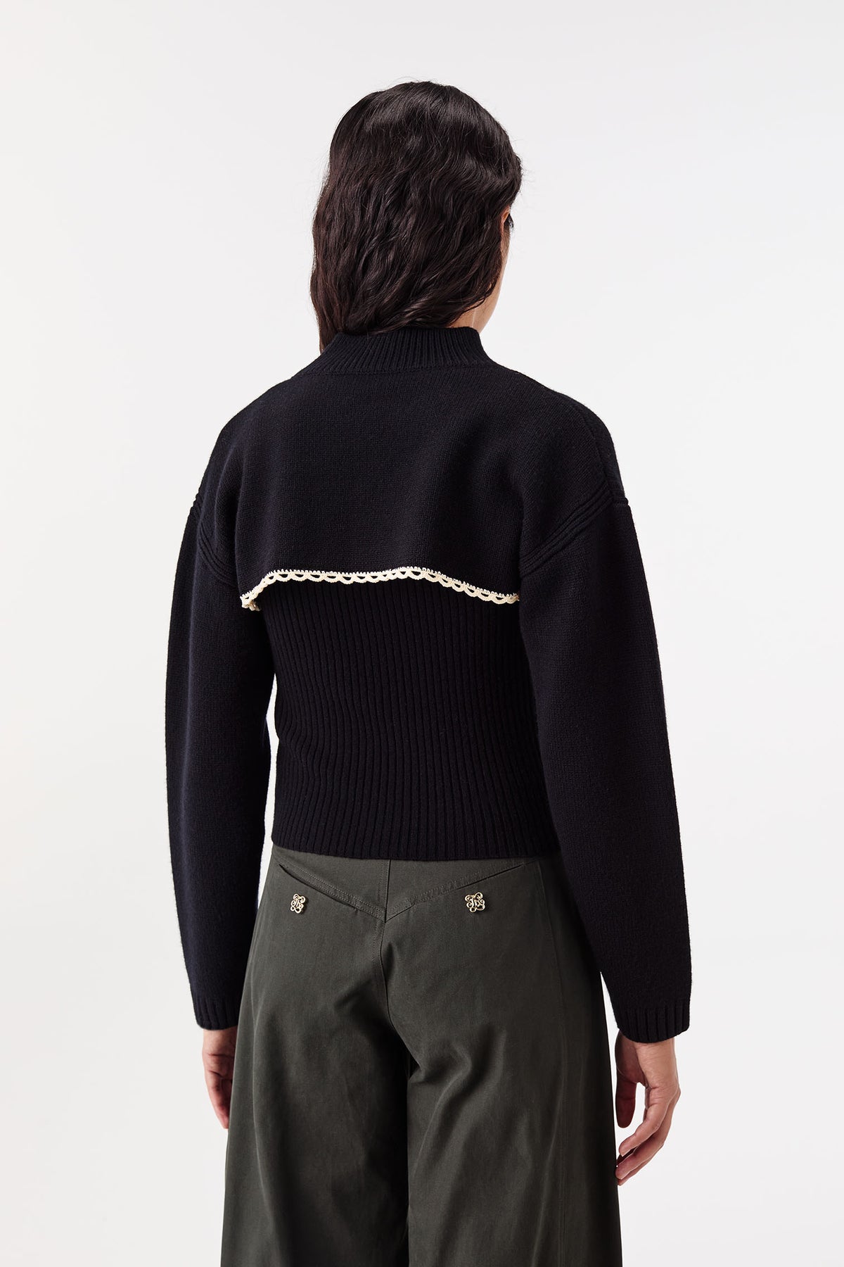 Black twin set with crochet trims