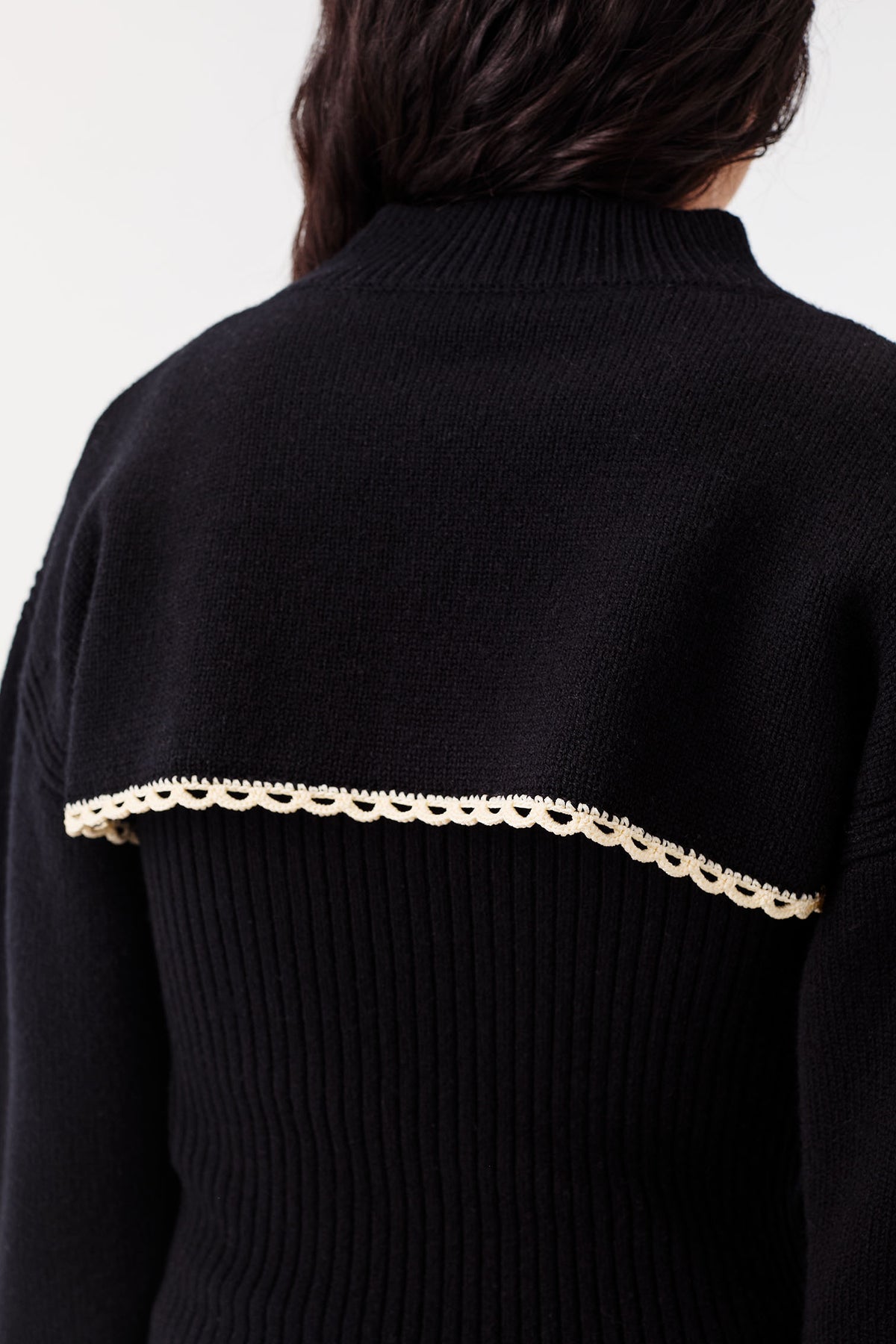 Black twin set with crochet trims