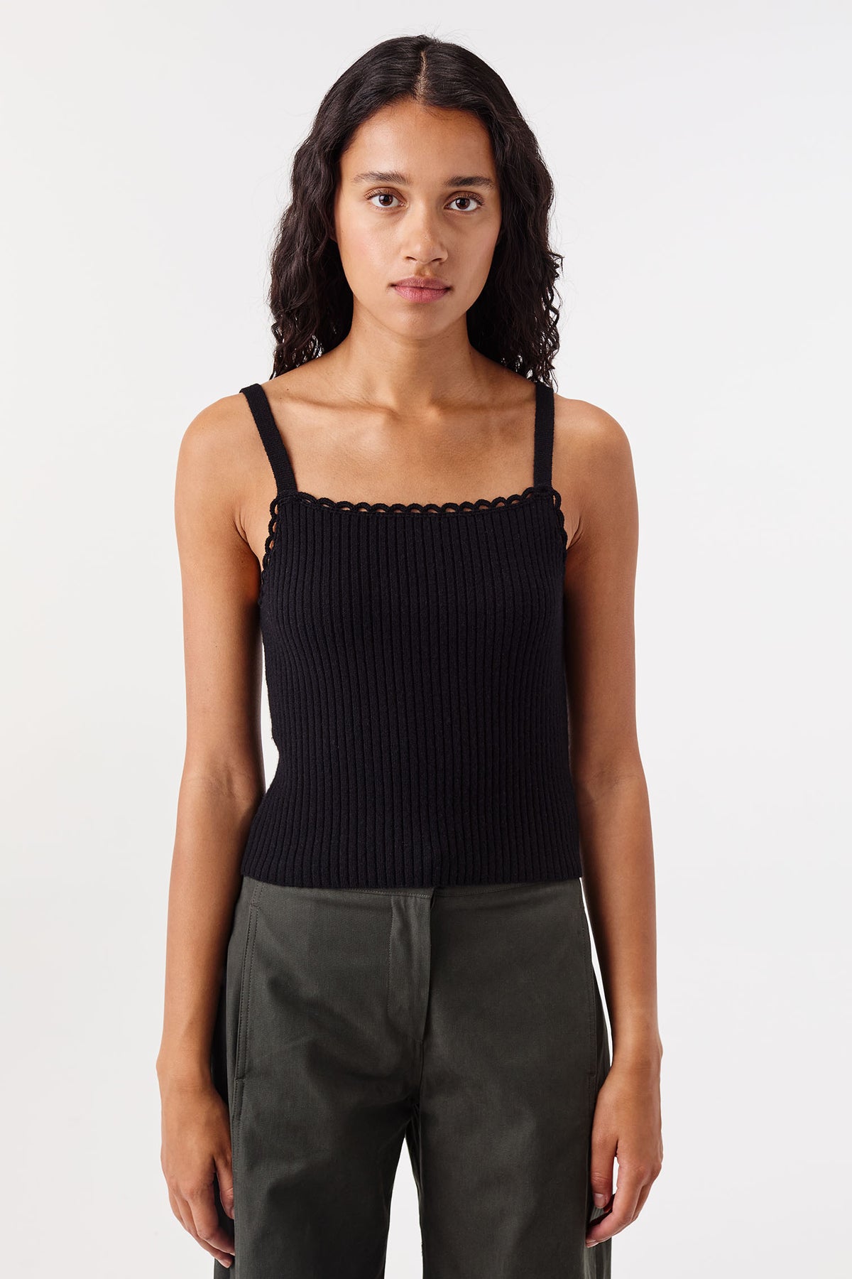 Black twin set with crochet trims