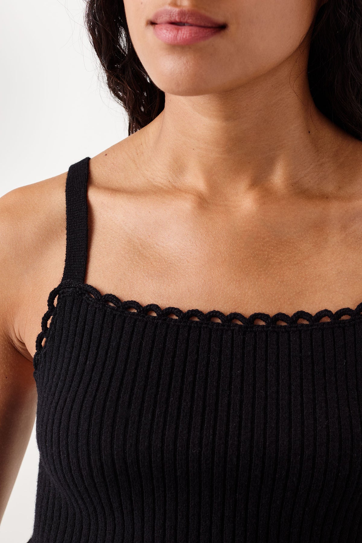 Black twin set with crochet trims