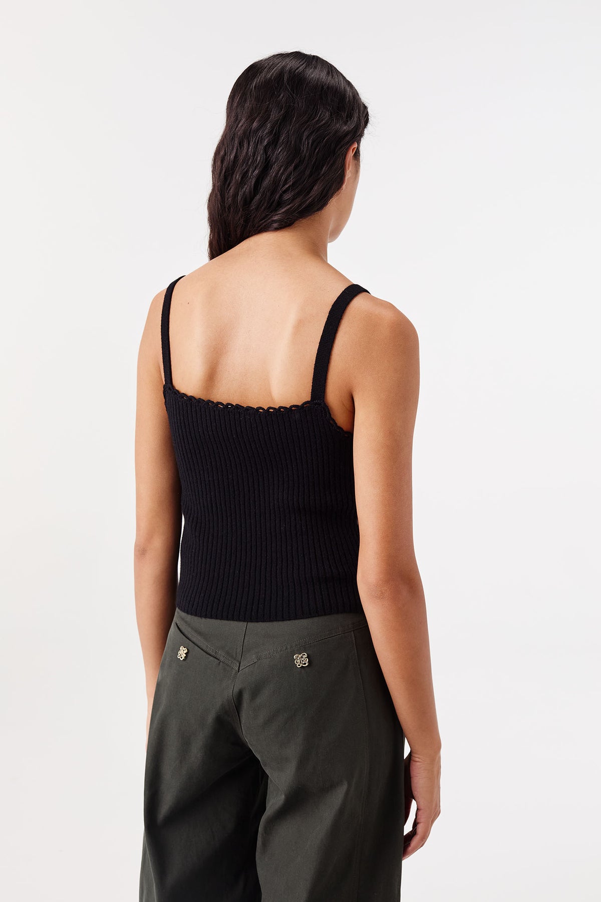 Black twin set with crochet trims