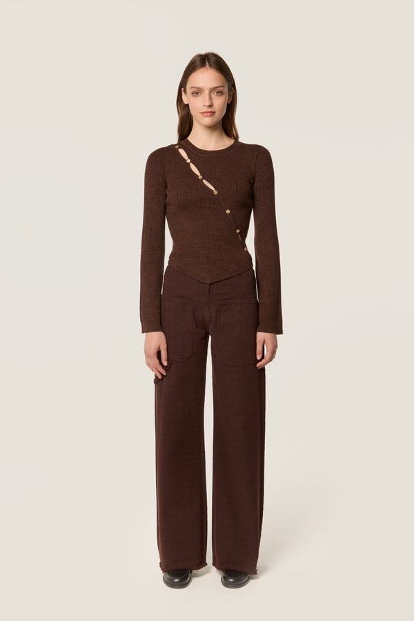 Diagonal opening sweater