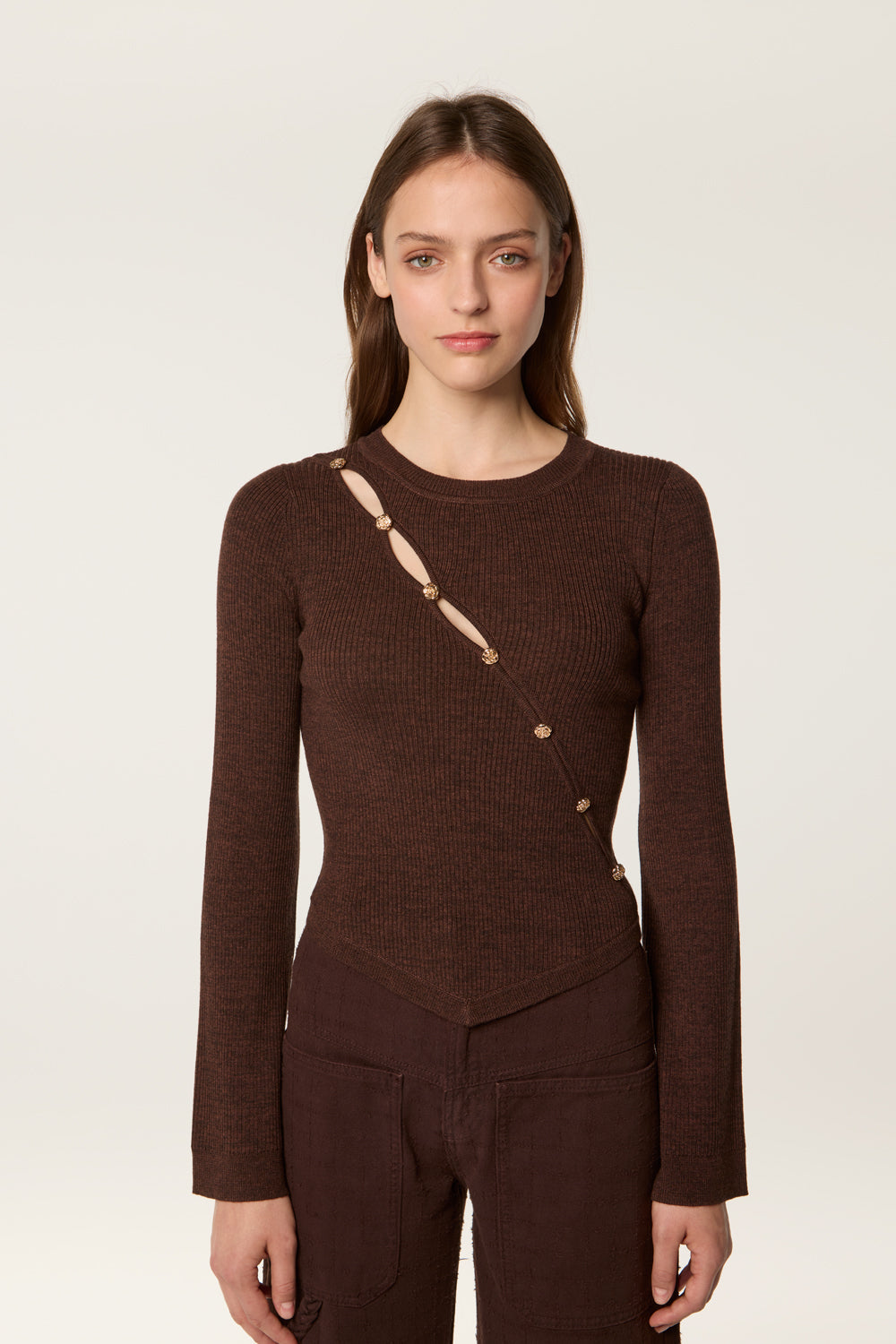 Diagonal opening sweater