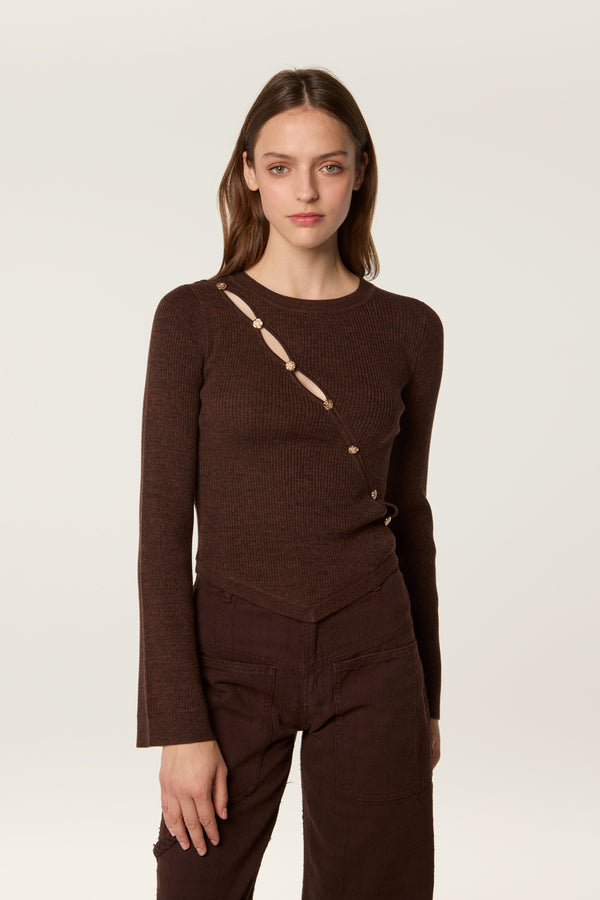 Diagonal opening sweater