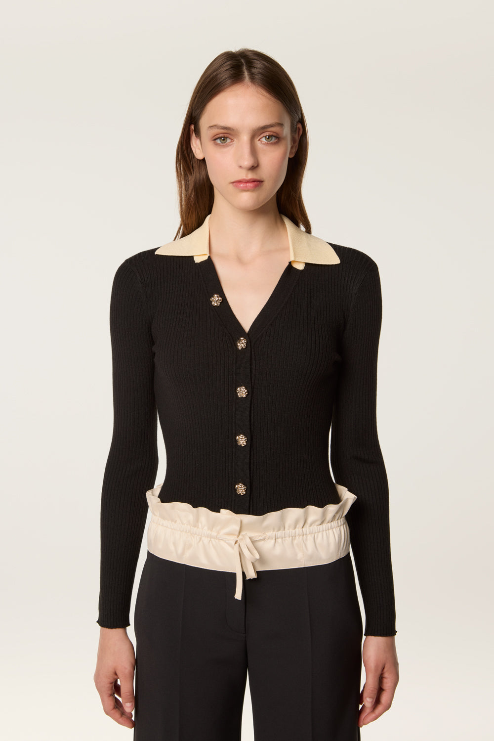 Maglione sottile in maglia bicolore