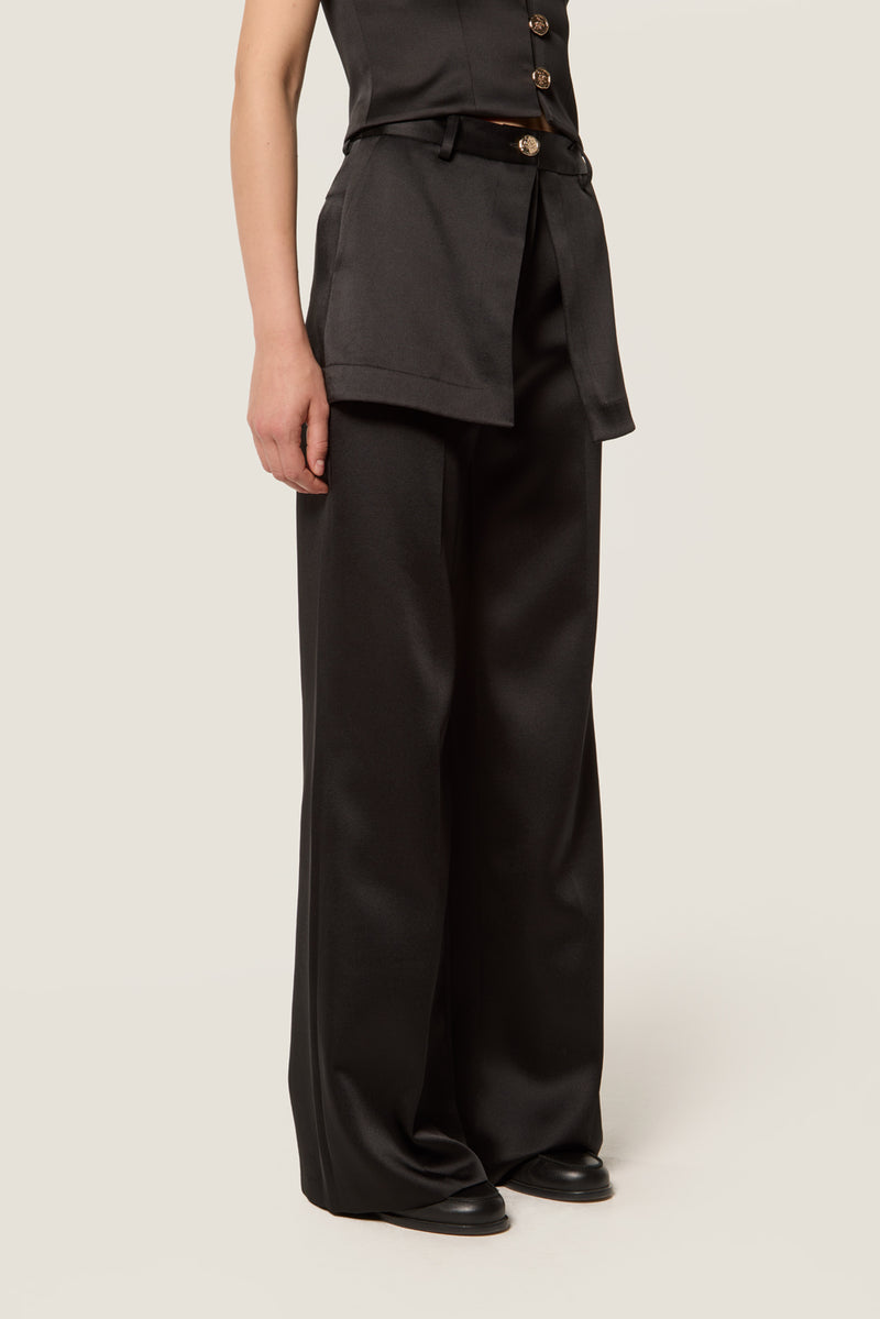 Pantalon effet jupe en satin