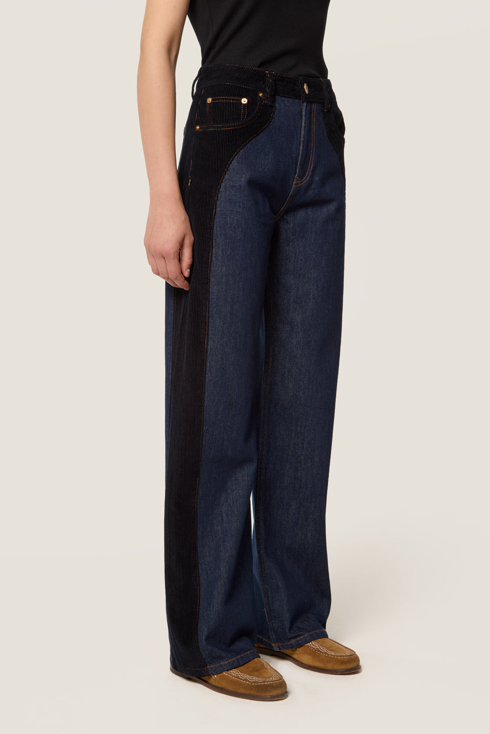 Denim with velvet inserts