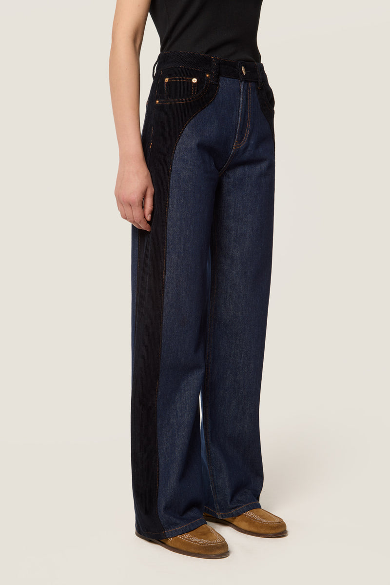 Denim with velvet inserts
